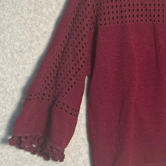 Saturday Sunday Anthropologie Sz S Crochet Knit 3/4 Sleeve Sweater Pom Pom Cuff - Picture 9 of 12